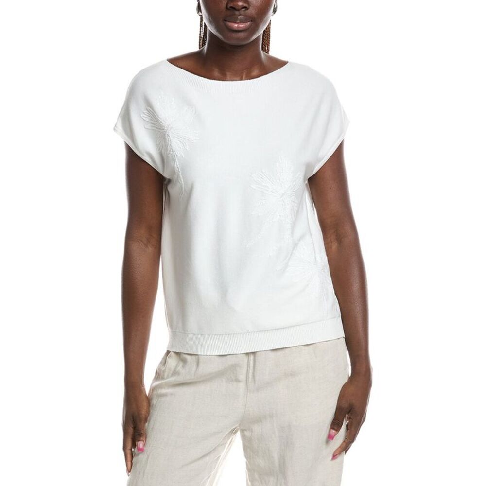 Joseph Ribkoff Womens Embroidered Sequin Blouse, White
